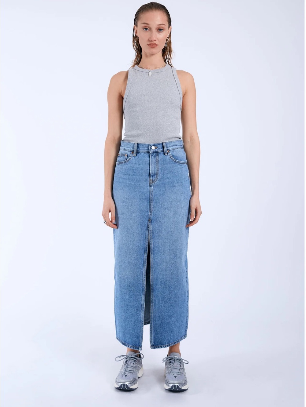 Dr Denim Myra Classic Blue Denim Maxi Skirt with Front Slit